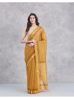 Fabindia - Mustard Cotton Silk Woven Saree with Unstitched Blouse