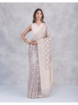 Fabindia - Grey Cotton Silk Woven Saree with Unstitched Blouse