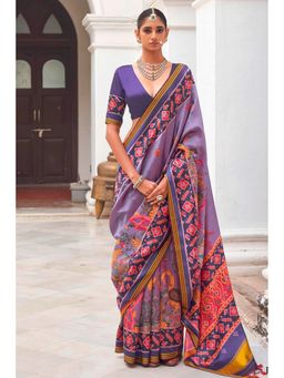 Mysilklove - Pink Silk Blend Abstract Saree with Unstitched Blouse