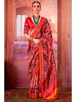 Mysilklove - Pink Silk Blend Abstract Saree with Unstitched Blouse
