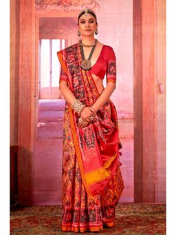 Mysilklove - Yellow Silk Blend Abstract Saree with Unstitched Blouse