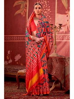 Mysilklove - Multi-Color Silk Blend Abstract Saree with Unstitched Blouse