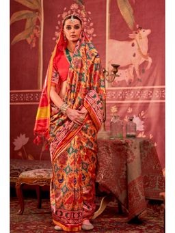 Mysilklove - Yellow Silk Blend Abstract Saree with Unstitched Blouse