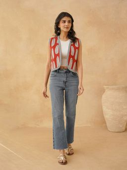 GOODHAND - Cotton Block Printed Red Quilted Jacket