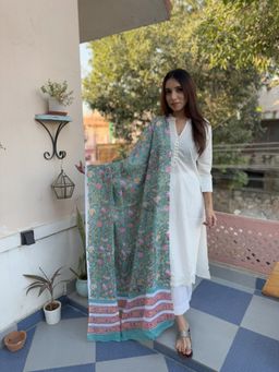 GOODHAND - Green Cotton Block Printed Cotton Dupatta