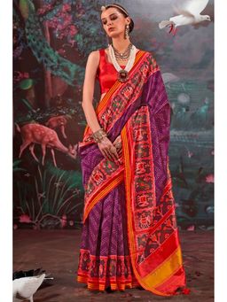 Mysilklove - Purple Silk Blend Abstract Saree with Unstitched Blouse