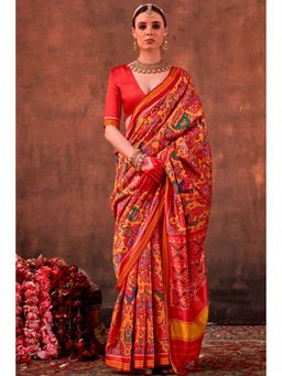 Mysilklove - Yellow Silk Blend Abstract Saree with Unstitched Blouse