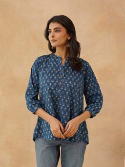 GOODHAND - Blue Cotton Printed Everyday Tunic Top