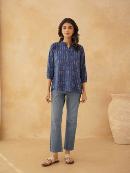 GOODHAND - Blue Cotton Printed Everyday Tunic Top