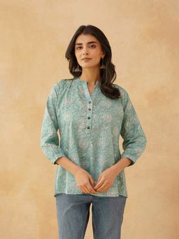 GOODHAND - Green Cotton Printed Everyday Tunic Top