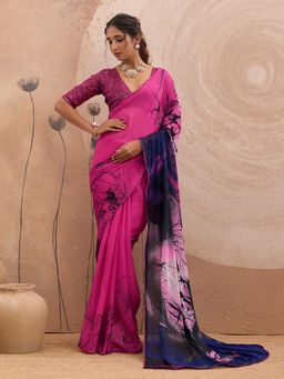 Sedora Couture - Pink Georgette Floral Saree with Unstitched Blouse