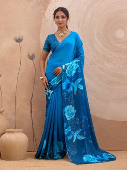 Sedora Couture - Blue Georgette Abstract Saree with Unstitched Blouse