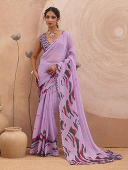 Sedora Couture - Lavender Georgette Geometric Saree with Unstitched Blouse