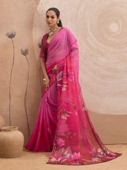 Sedora Couture - Pink Georgette Floral Saree with Unstitched Blouse