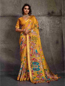 Sedora Couture - Mustard Polyester Woven Saree with Unstitched Blouse