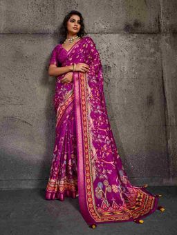 Sedora Couture - Purple Polyester Woven Saree with Unstitched Blouse