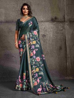 Sedora Couture - Grey Polyester Woven Saree with Unstitched Blouse