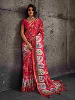Sedora Couture - Red Polyester Woven Saree with Unstitched Blouse