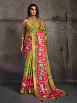 Sedora Couture - Green Polyester Woven Saree with Unstitched Blouse