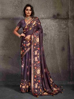 Sedora Couture - Brown Polyester Woven Saree with Unstitched Blouse