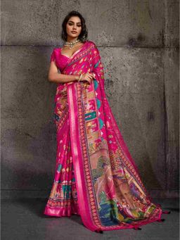 Sedora Couture - Pink Polyester Woven Saree with Unstitched Blouse