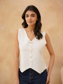 GOODHAND - White Classic Linen Vest