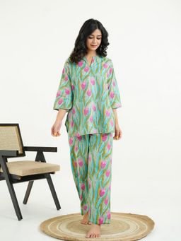 GOODHAND - Pure Cotton Woven Floral Printed Green Co-Ord Set