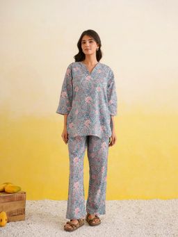 GOODHAND - Cotton Block Printed Blue Co-Ord Set