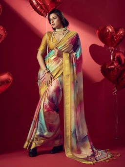 Sedora Couture - Multi-Color Jacquard Printed Saree with Unstitched Blouse