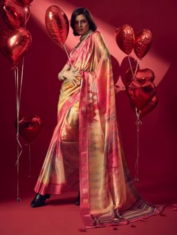 Sedora Couture - Pink Jacquard Printed Saree with Unstitched Blouse