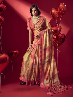 Sedora Couture - Yellow Jacquard Printed Saree with Unstitched Blouse
