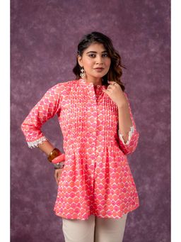 Juniper - Orange Blossom Printed Short Peplum Lace Sleeves Tunic