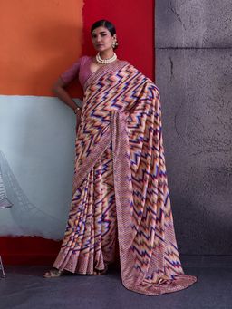 Sedora Couture - Multi-Color Crepe Geometric Printed Saree with Unstitched Blouse
