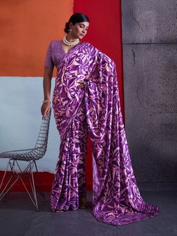 Sedora Couture - Purple Crepe Geometric Saree with Unstitched Blouse