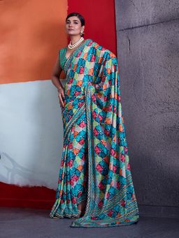 Sedora Couture - Multi-Color Crepe Geometric Saree with Unstitched Blouse