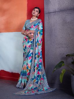 Sedora Couture - Pink Crepe Geometric Saree with Unstitched Blouse