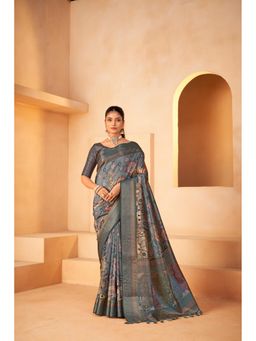 Sedora Couture - Blue Jacquard Woven Saree with Unstitched Blouse