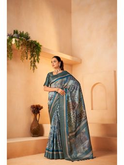 Sedora Couture - Blue Jacquard Woven Saree with Unstitched Blouse