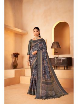 Sedora Couture - Grey Jacquard Woven Tassel Saree with Unstitched Blouse