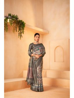 Sedora Couture - Beige Jacquard Woven Saree with Unstitched Blouse