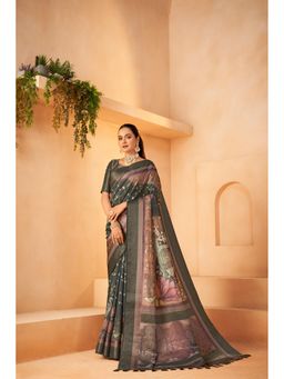 Sedora Couture - Green Jacquard Woven Tassel Saree with Unstitched Blouse