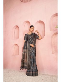 Sedora Couture - Blue Jacquard Woven Tassel Saree with Unstitched Blouse
