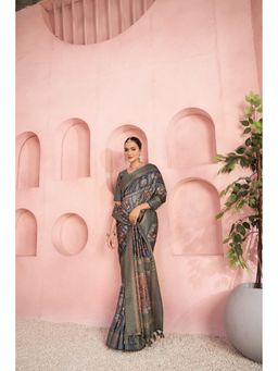 Sedora Couture - Grey Jacquard Woven Saree with Unstitched Blouse