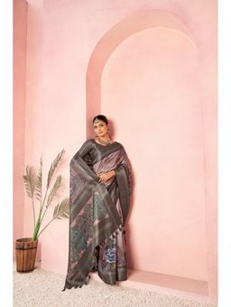 Sedora Couture - Red Jacquard Woven Tassel Saree with Unstitched Blouse