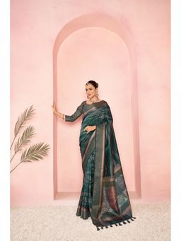 Sedora Couture - Green Jacquard Woven Saree with Unstitched Blouse