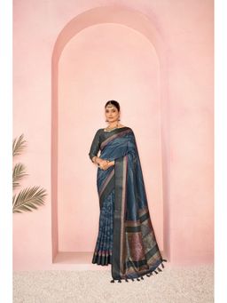 Sedora Couture - Blue Jacquard Woven Saree with Unstitched Blouse