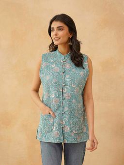 GOODHAND - Green Cotton Block Printed Quilted Jacket