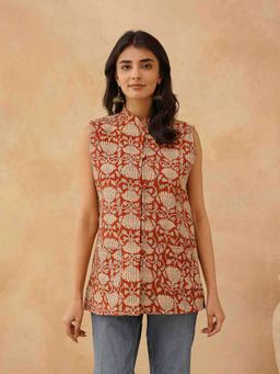 GOODHAND - Red Cotton Block Printed Quilted Jacket