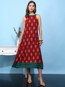 Vbuyz - Red Fit and Flare Cotton Dress