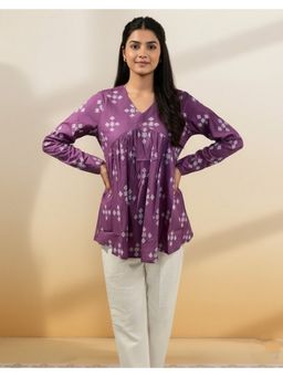 Vbuyz - Lavender Geometric Fit and Flare Cotton Stitched Top